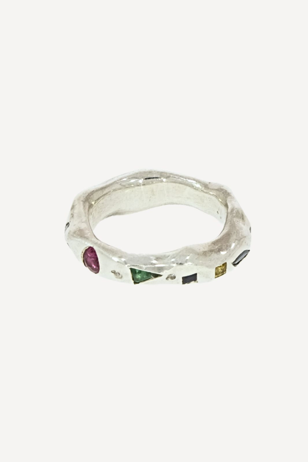 Fancy Curvy Ring in Silver with Diamonds, Rubies, Sapphires and Emeralds