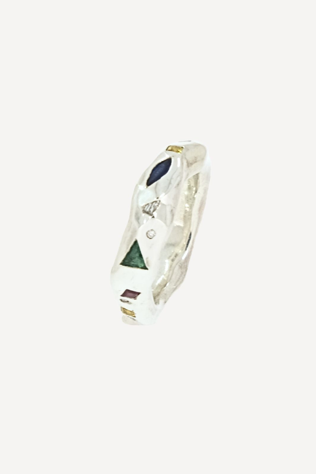 Fancy Curvy Ring in Silver with Diamonds, Rubies, Sapphires and Emeralds