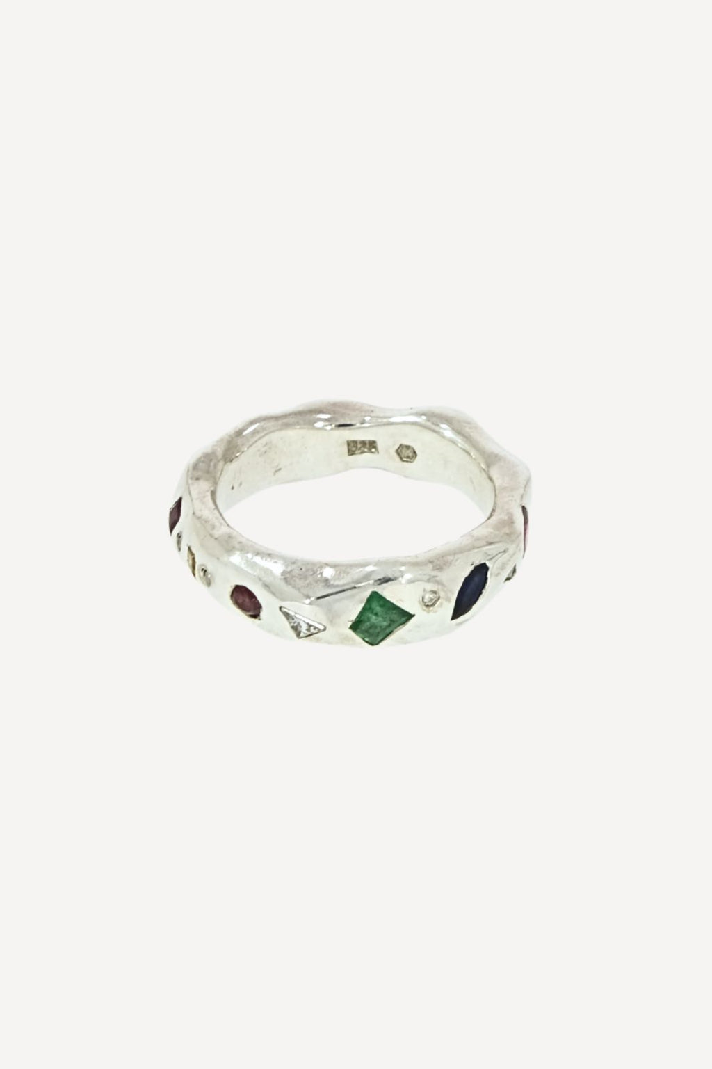 Fancy Curvy Ring in Silver with Diamonds, Rubies, Sapphires and Emeralds
