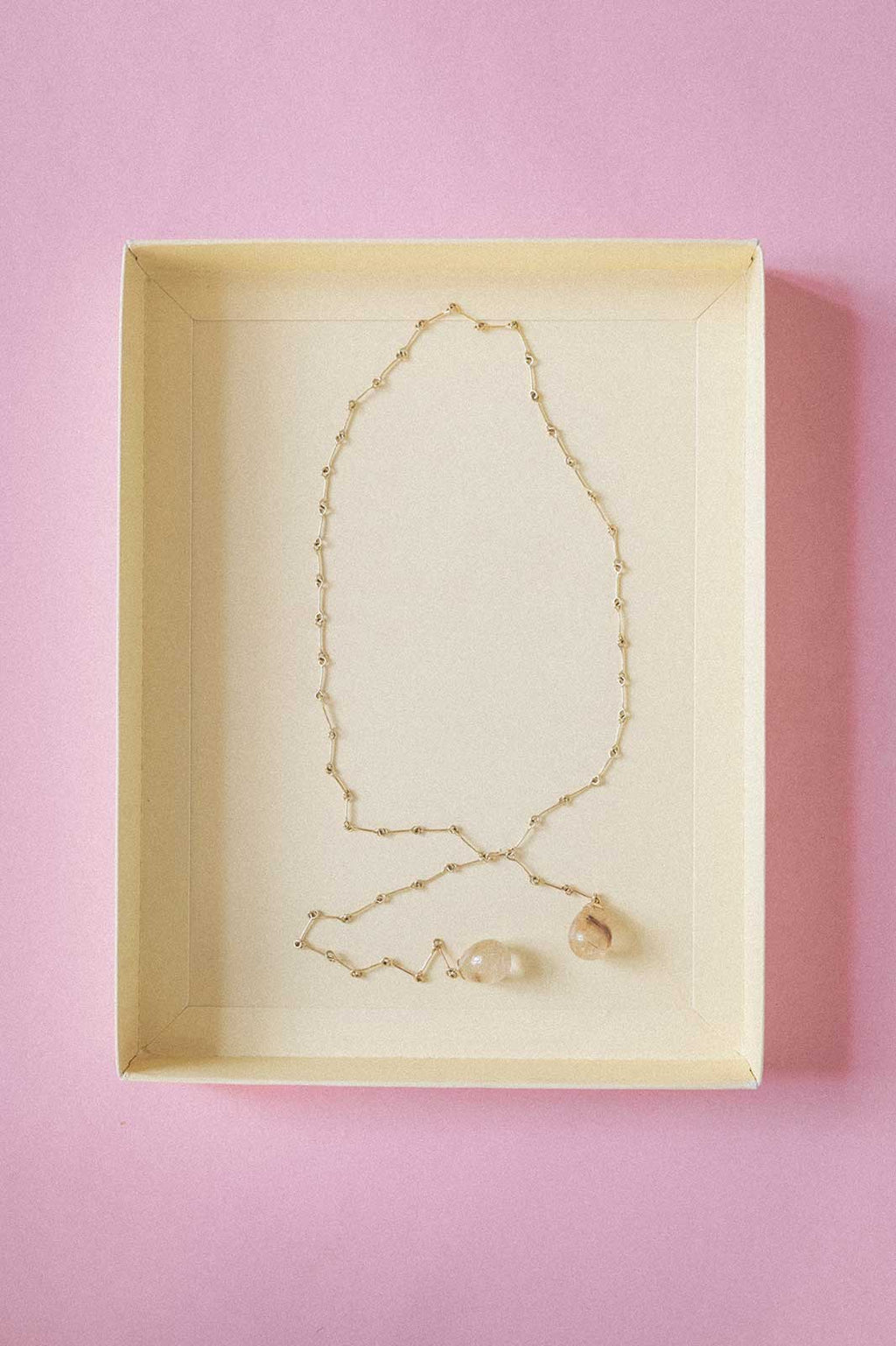 Adjustable Y-Necklace with Rutilated Quartz in 14k Yellow Gold