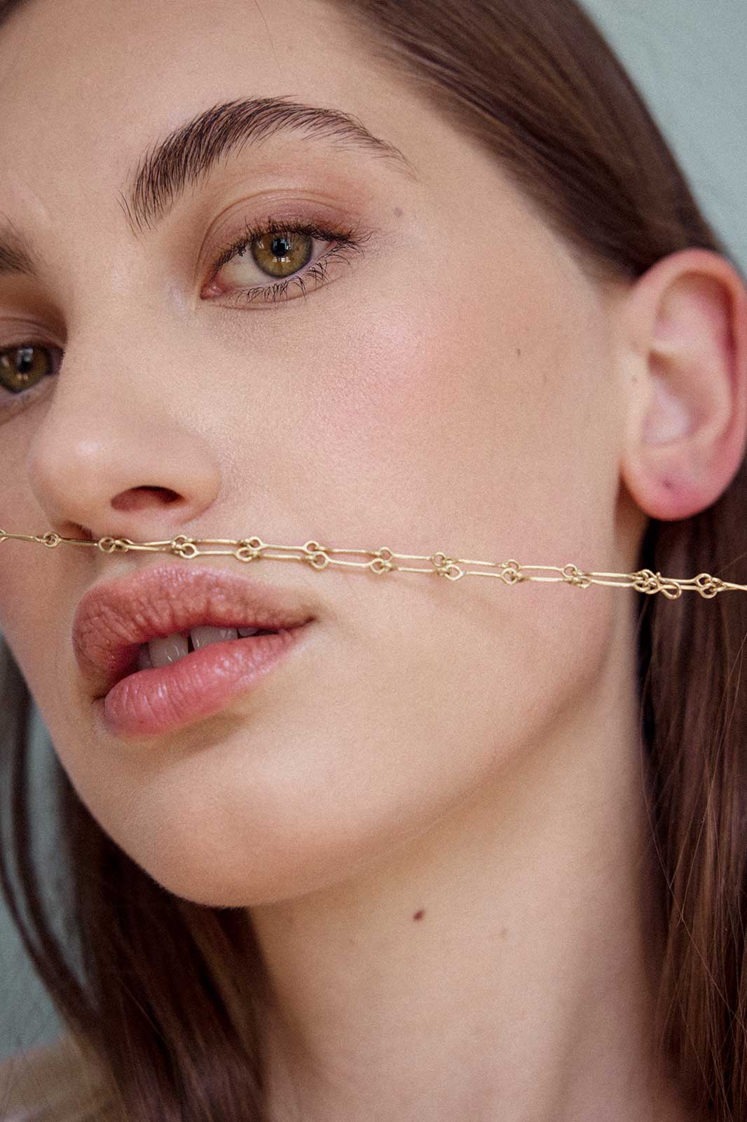 Adjustable Y-Necklace with Rutilated Quartz in 14k Yellow Gold