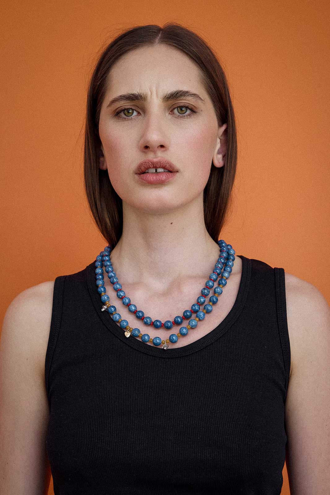 Beaded Lapis Lazuli and Coral Necklace