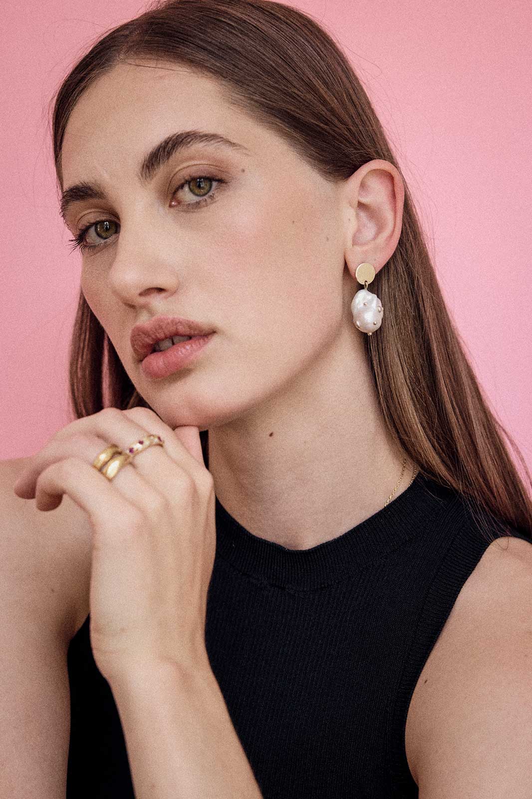 Fancy Baroque Pearl Earrings in 14k Yellow Gold with Nuggets