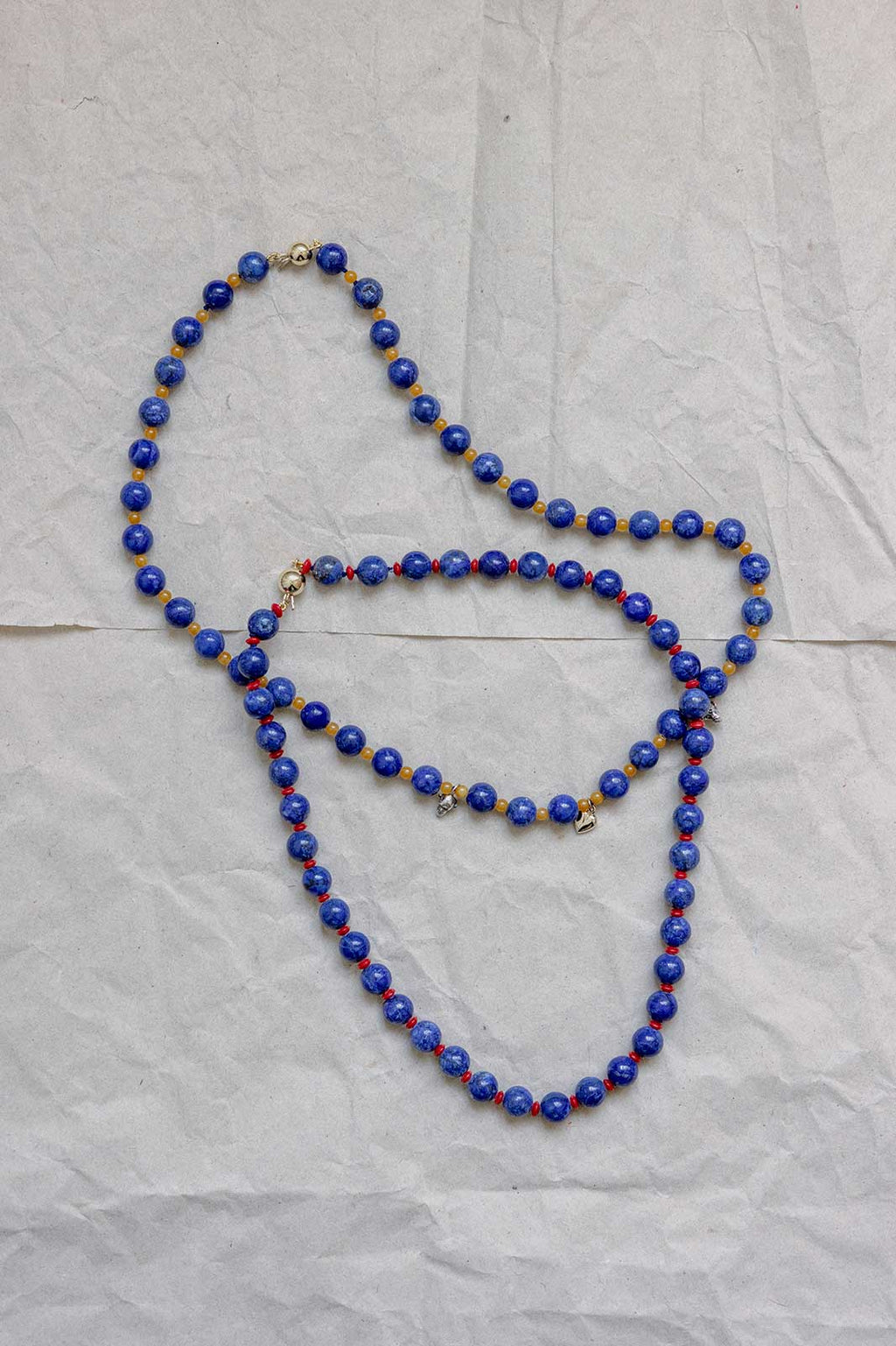 Beaded Lapis Lazuli and Coral Necklace