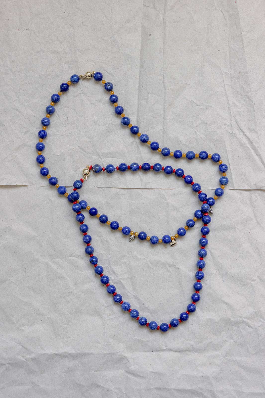 Beaded Lapis Lazuli and Coral Necklace