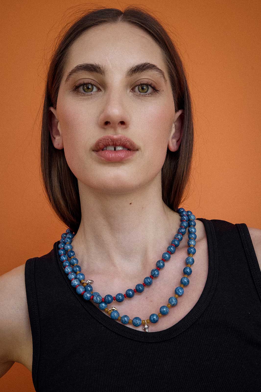 Beaded Lapis Lazuli and Coral Necklace