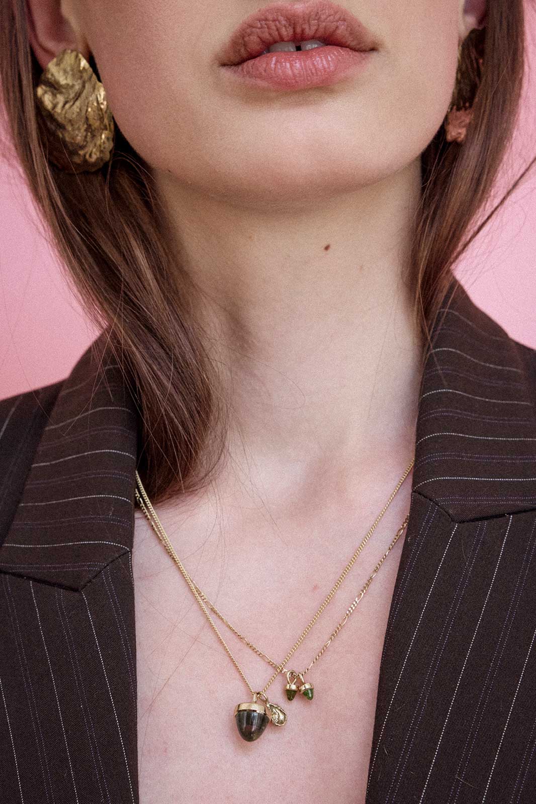 Acorn Charm Necklace in Yellow Gold