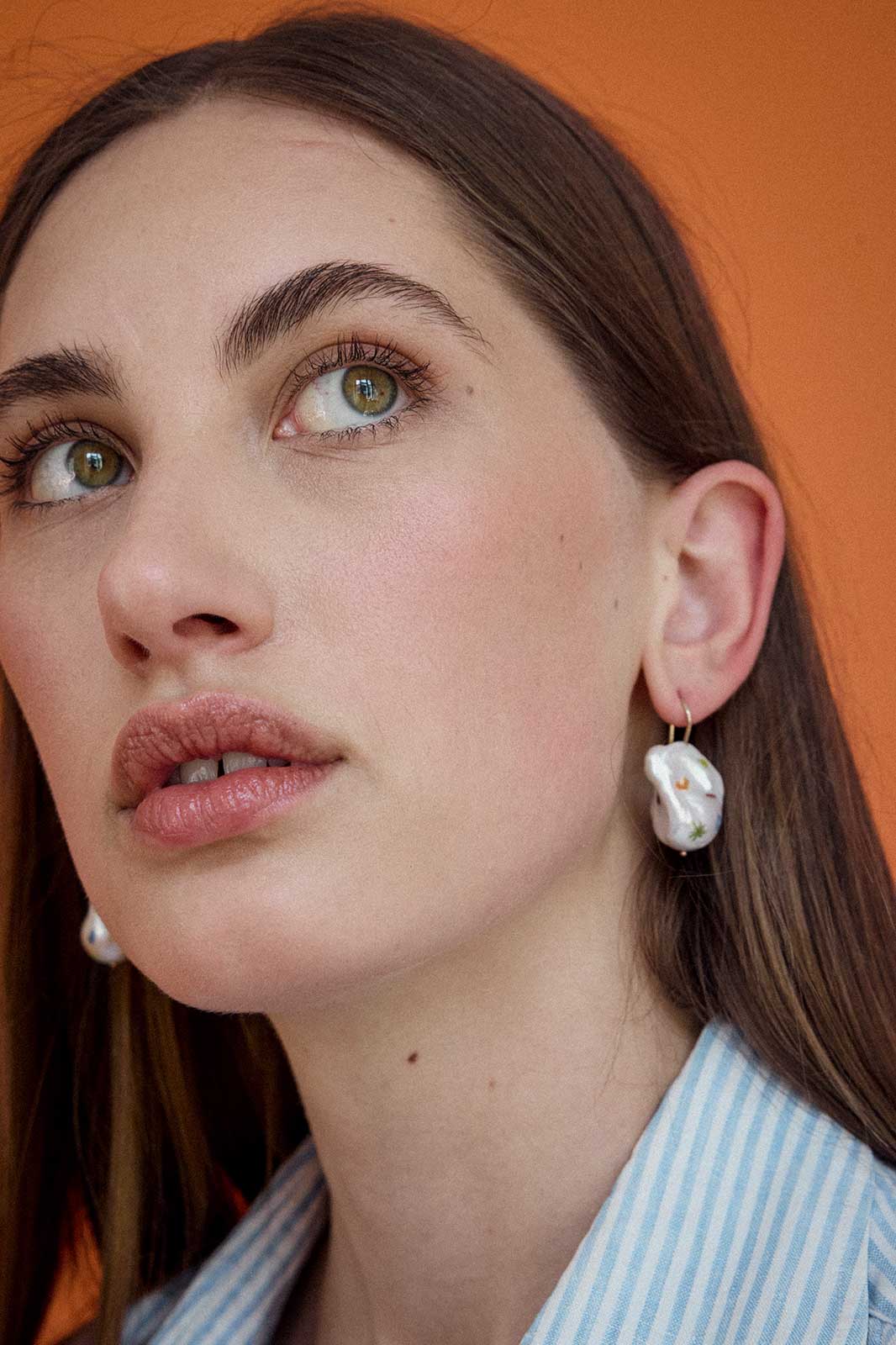 Funky Baroque Pearl Earrings with 14k Rose Gold Hooks
