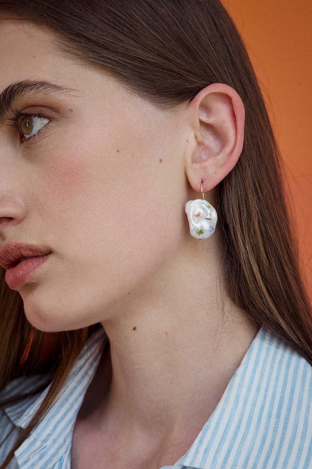 Funky Baroque Pearl Earrings with 14k Rose Gold Hooks