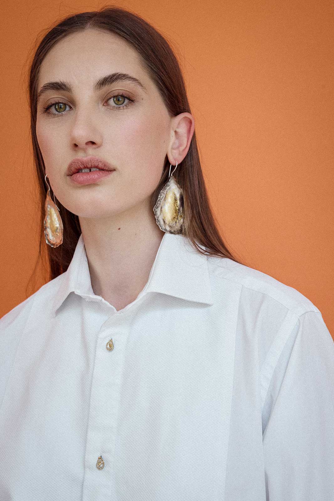 Giant Oyster Earrings in Gold-Plated Silver