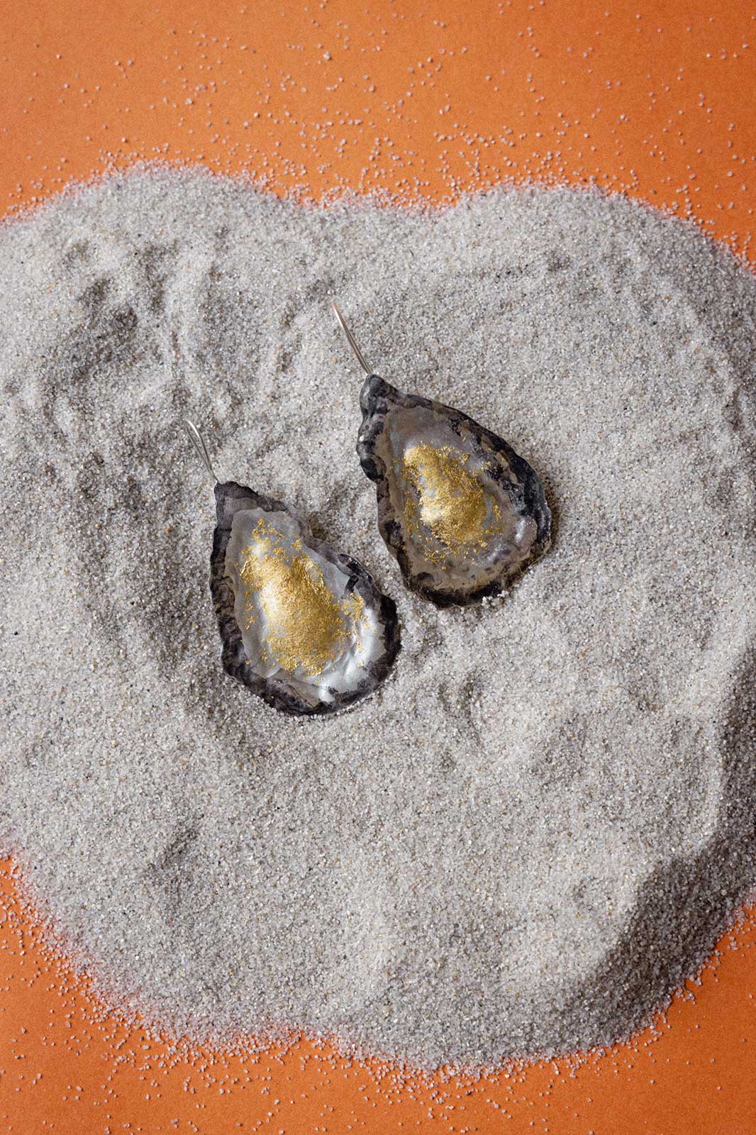 Giant Oyster Earrings in Gold-Plated Silver