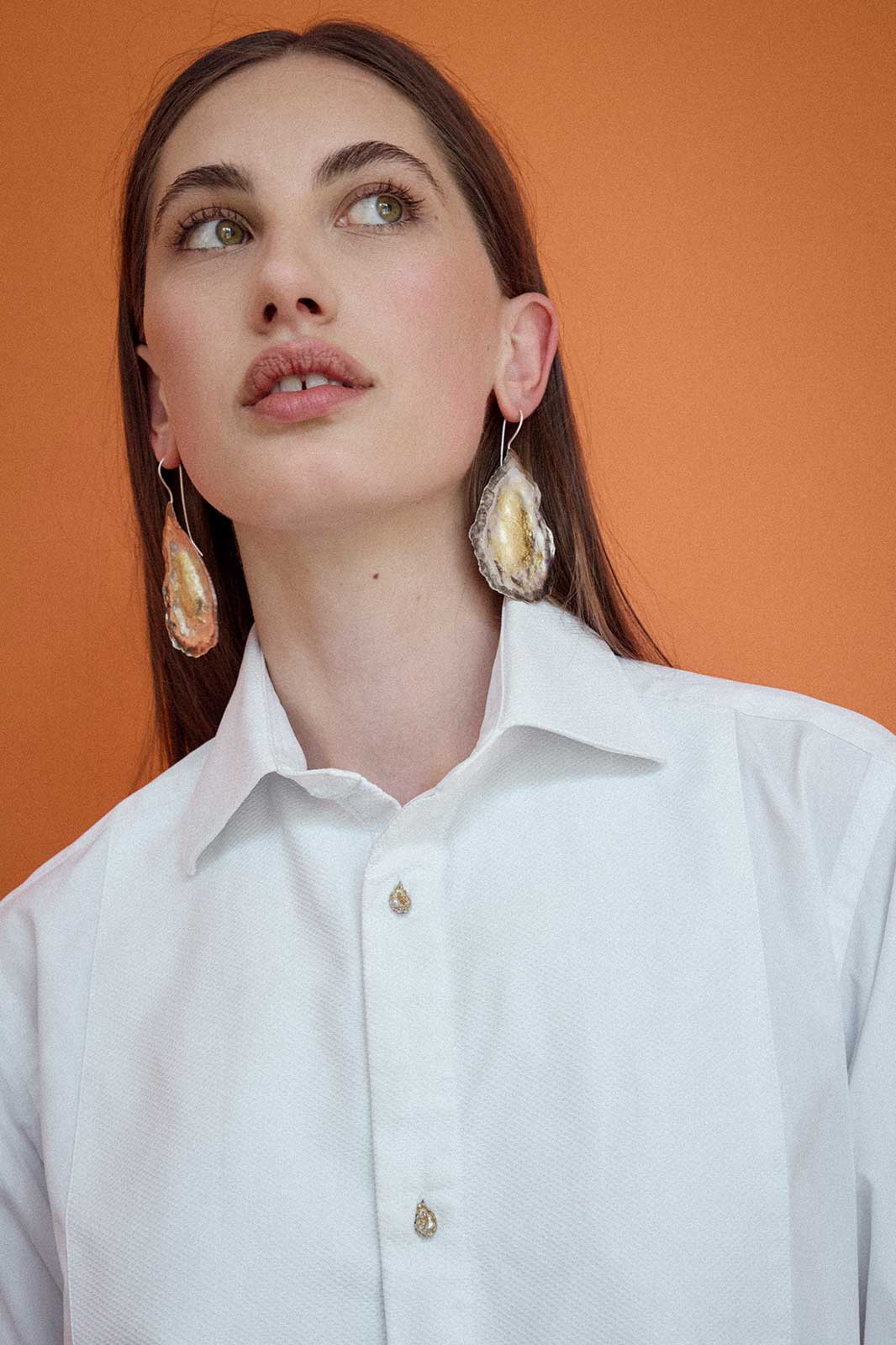 Giant Oyster Earrings in Gold-Plated Silver