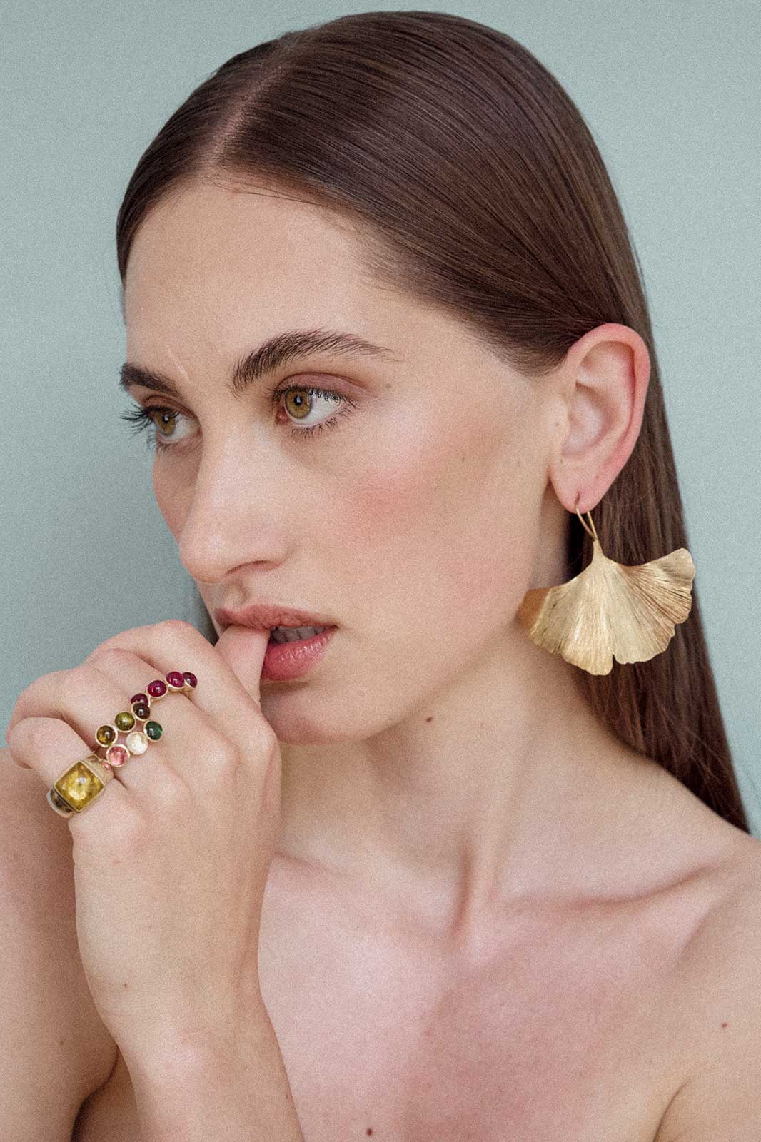 Giant Ginkgo Leaf Earrings in Gold-Plated Silver