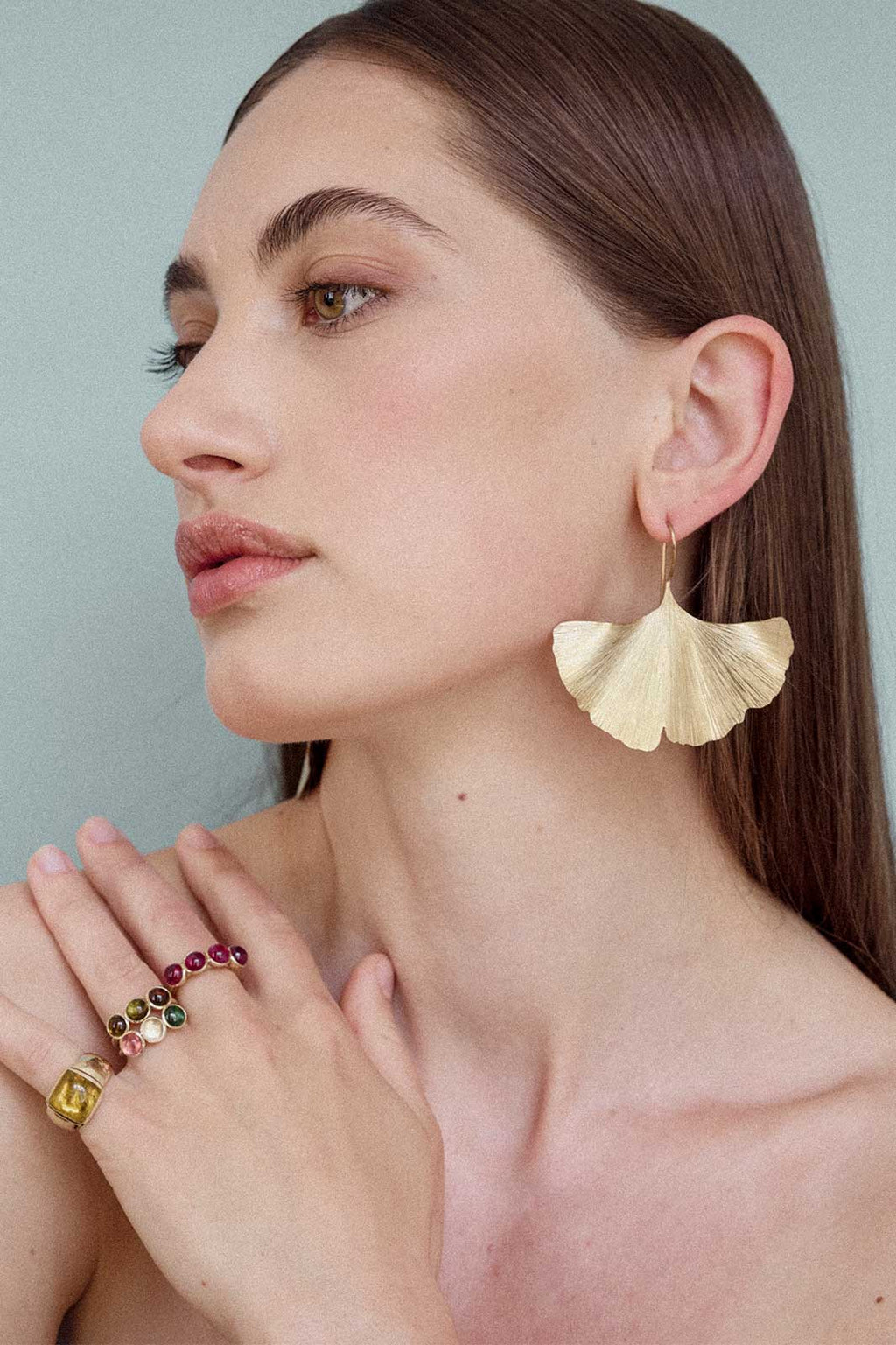 Giant Ginkgo Leaf Earrings in Gold-Plated Silver