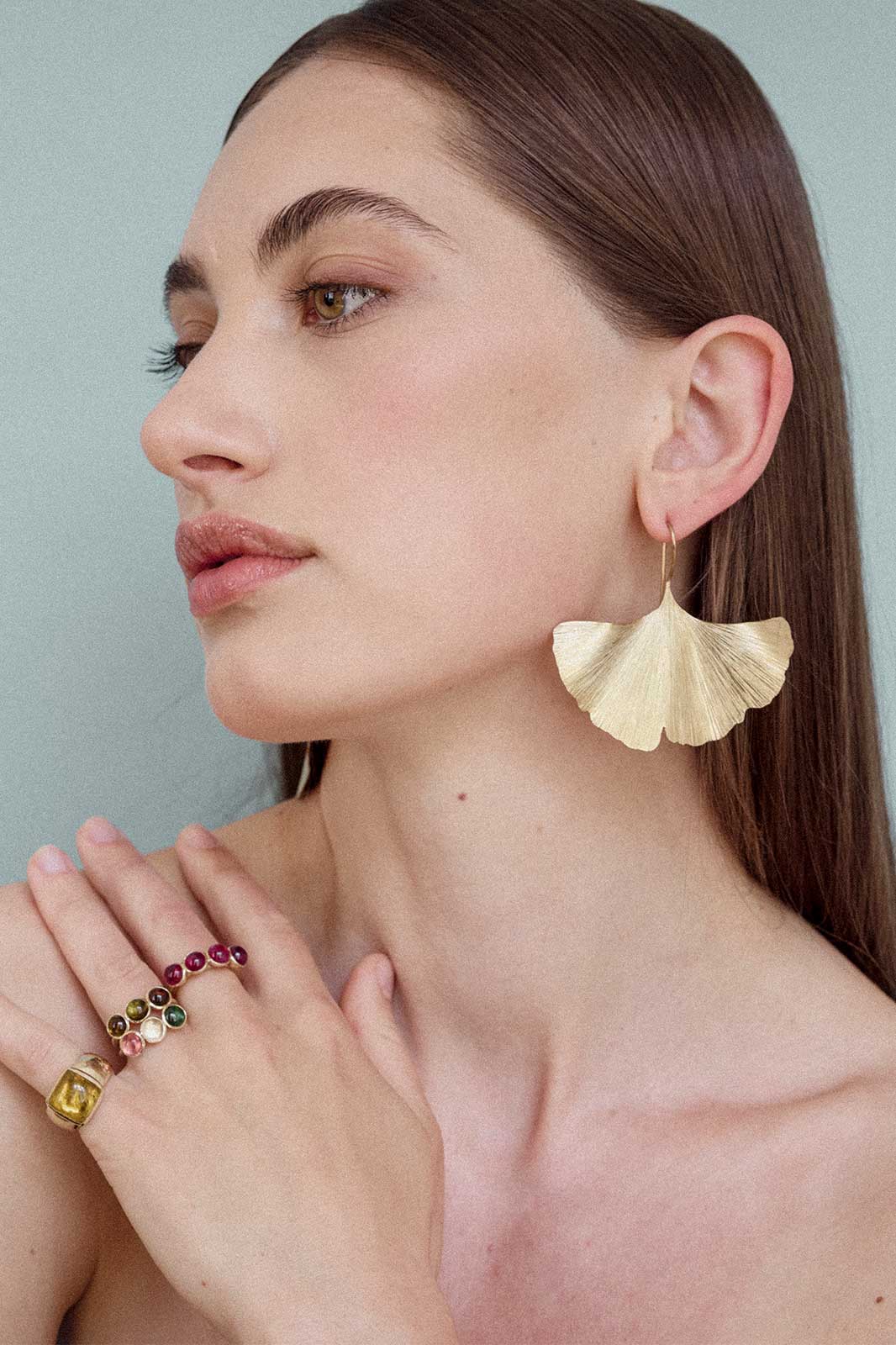 Giant Ginkgo Leaf Earrings in Gold-Plated Silver