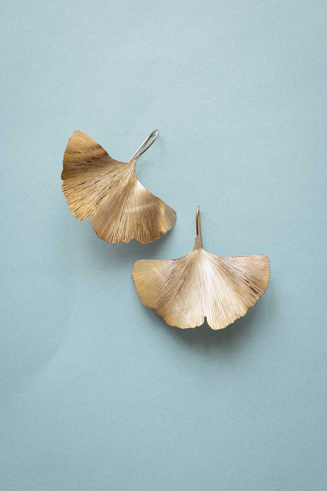 Giant Ginkgo Leaf Earrings in Gold-Plated Silver