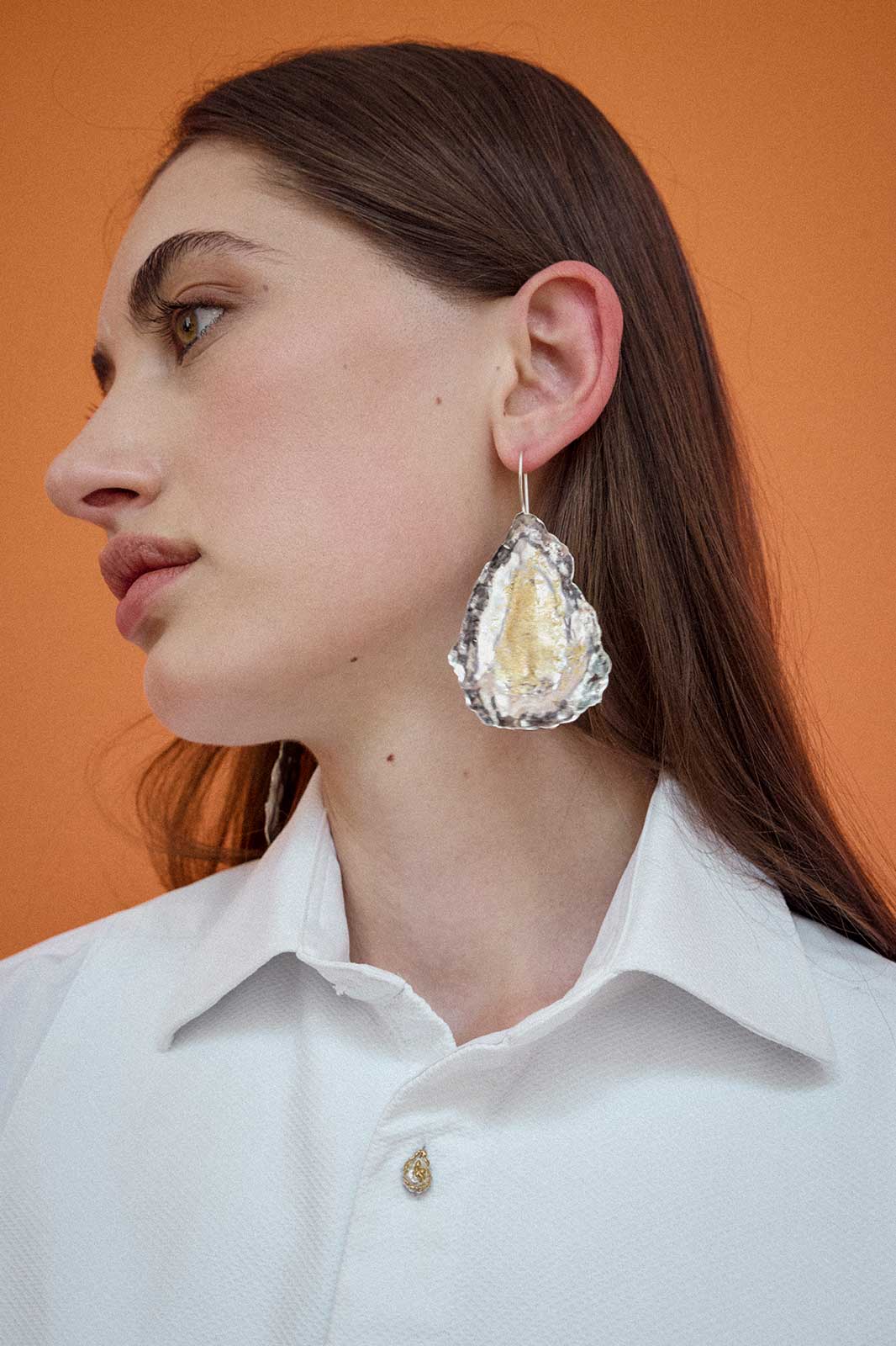 Giant Oyster Earrings in Gold-Plated Silver