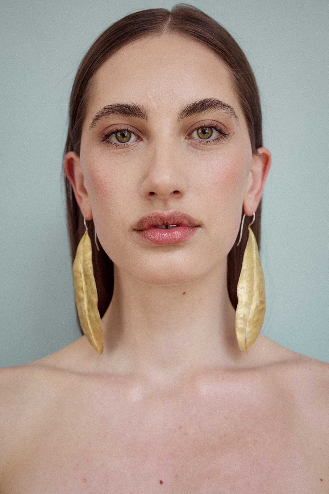 Linden Leaf Earrings in Gold-Plated Silver