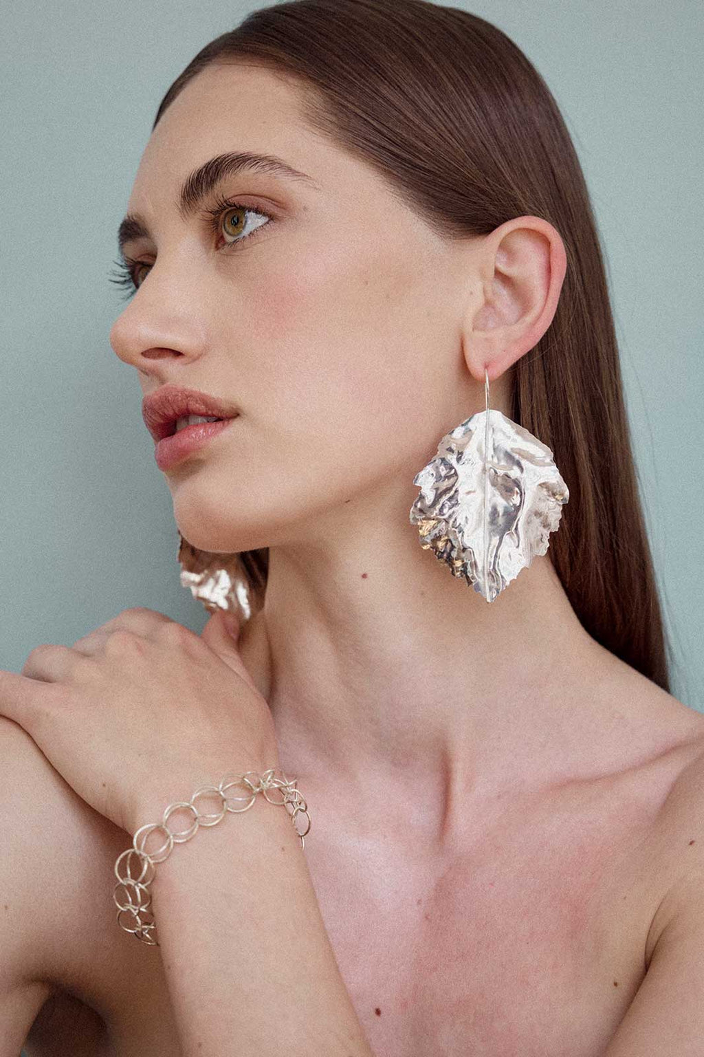Beech Tree Leaf Earrings in Silver