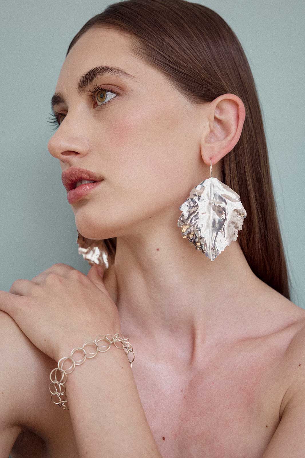 Beech Tree Leaf Earrings in Silver
