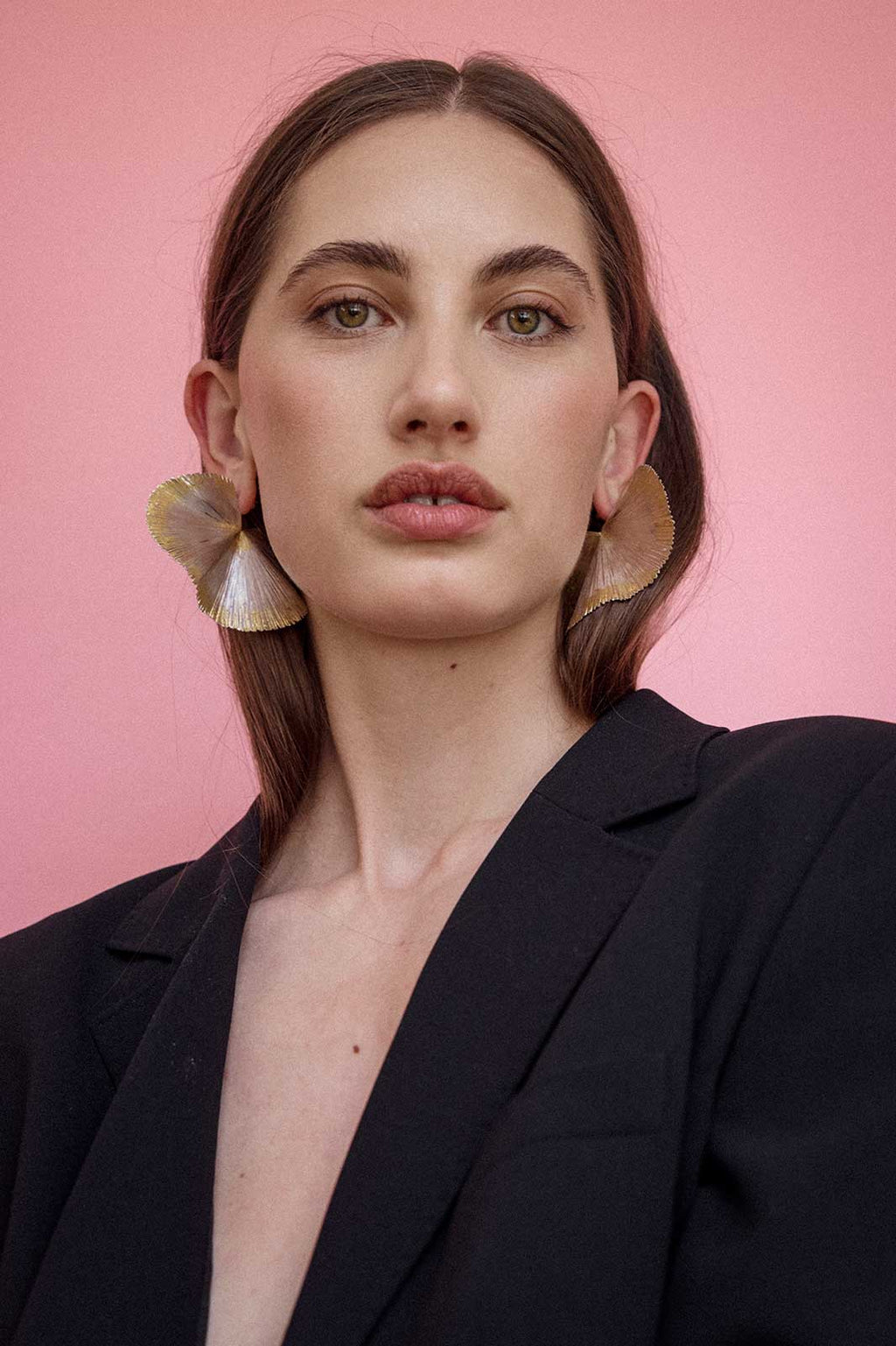 Licuala Grandis Leaf Earrings in Gold-Plated Silver