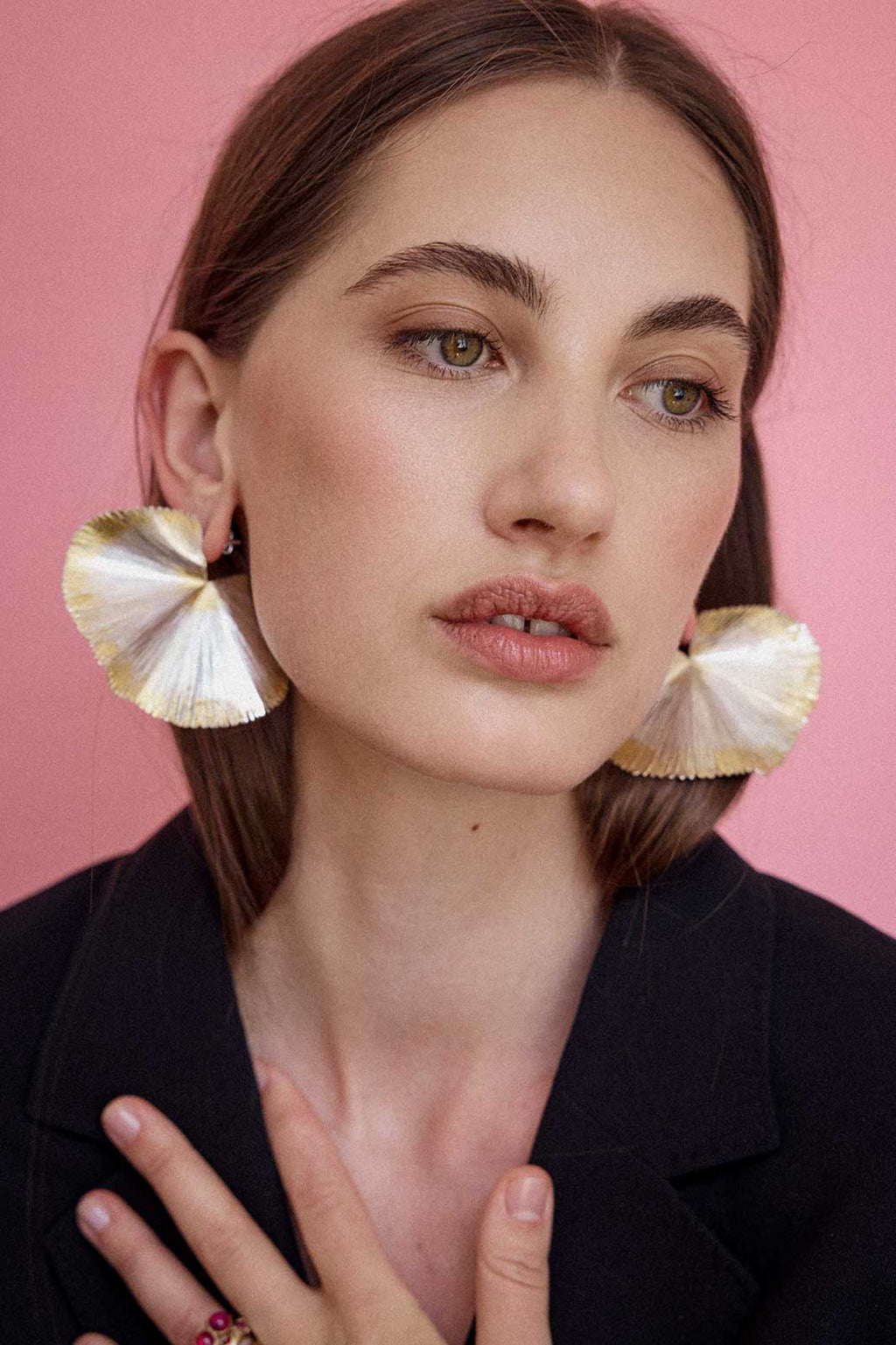 Licuala Grandis Leaf Earrings in Gold-Plated Silver