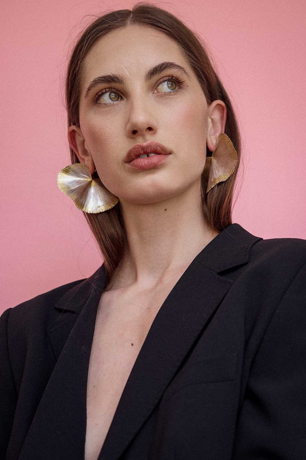 Licuala Grandis Leaf Earrings in Gold-Plated Silver