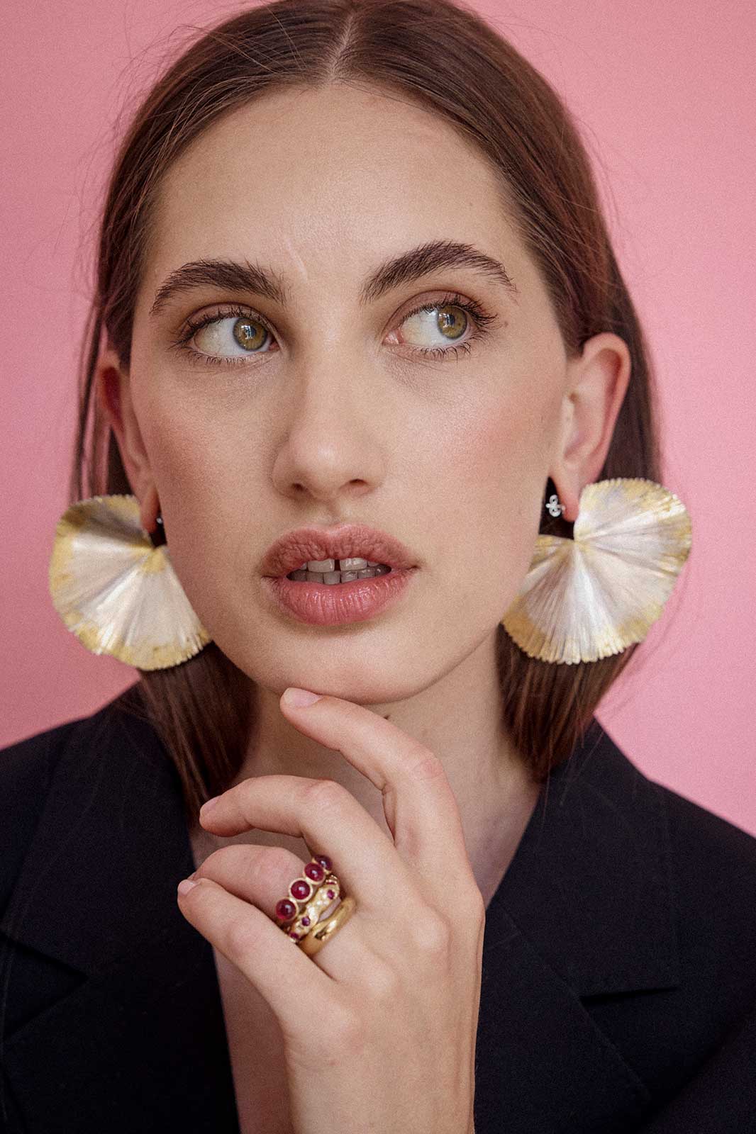 Licuala Grandis Leaf Earrings in Gold-Plated Silver