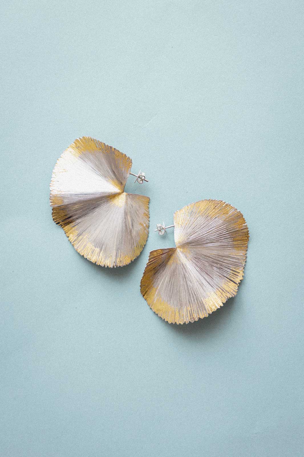 Licuala Grandis Leaf Earrings in Gold-Plated Silver