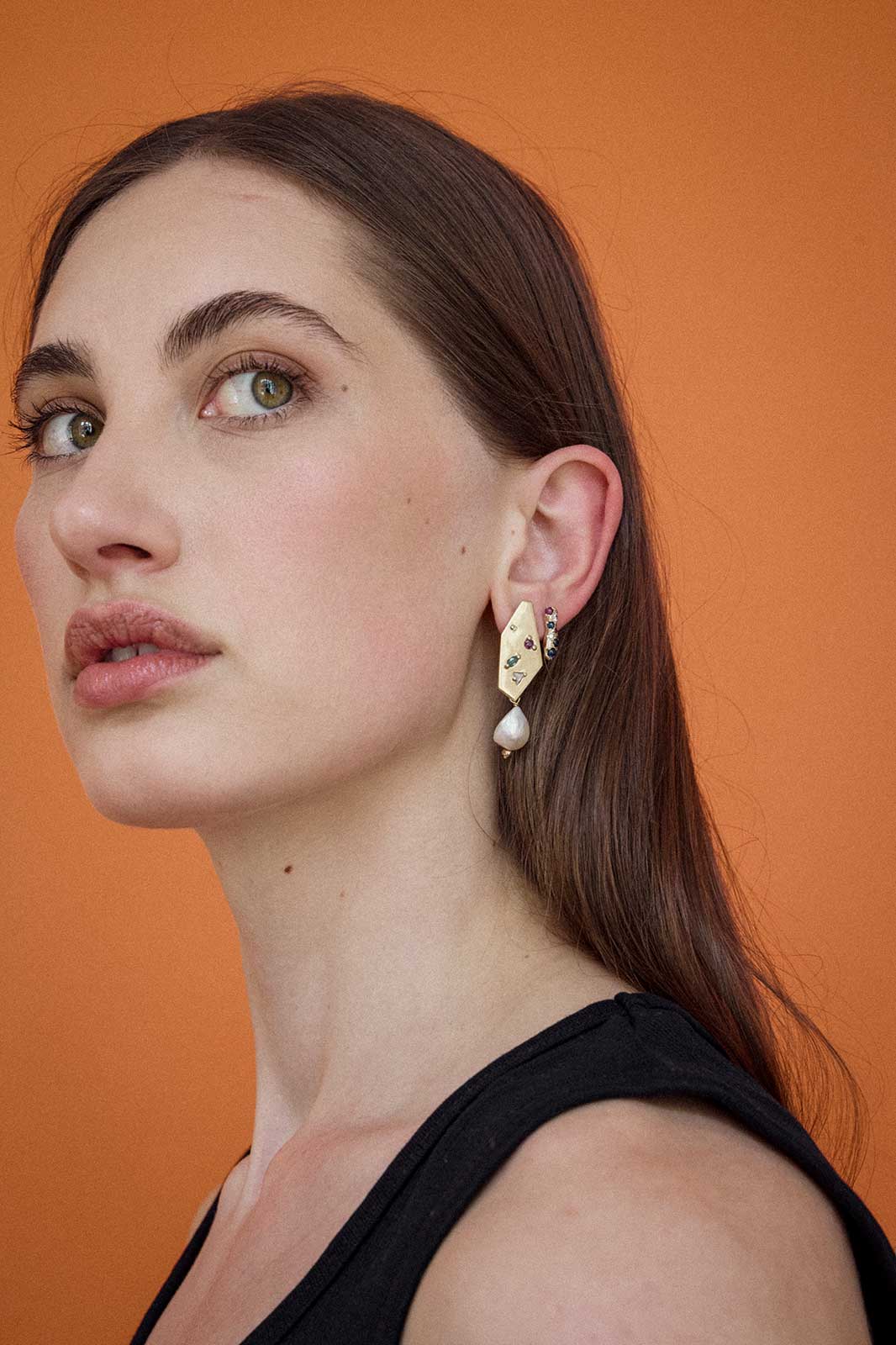 Mini Curvy Earrings with Rubies, Sapphires & Diamonds in Yellow Gold