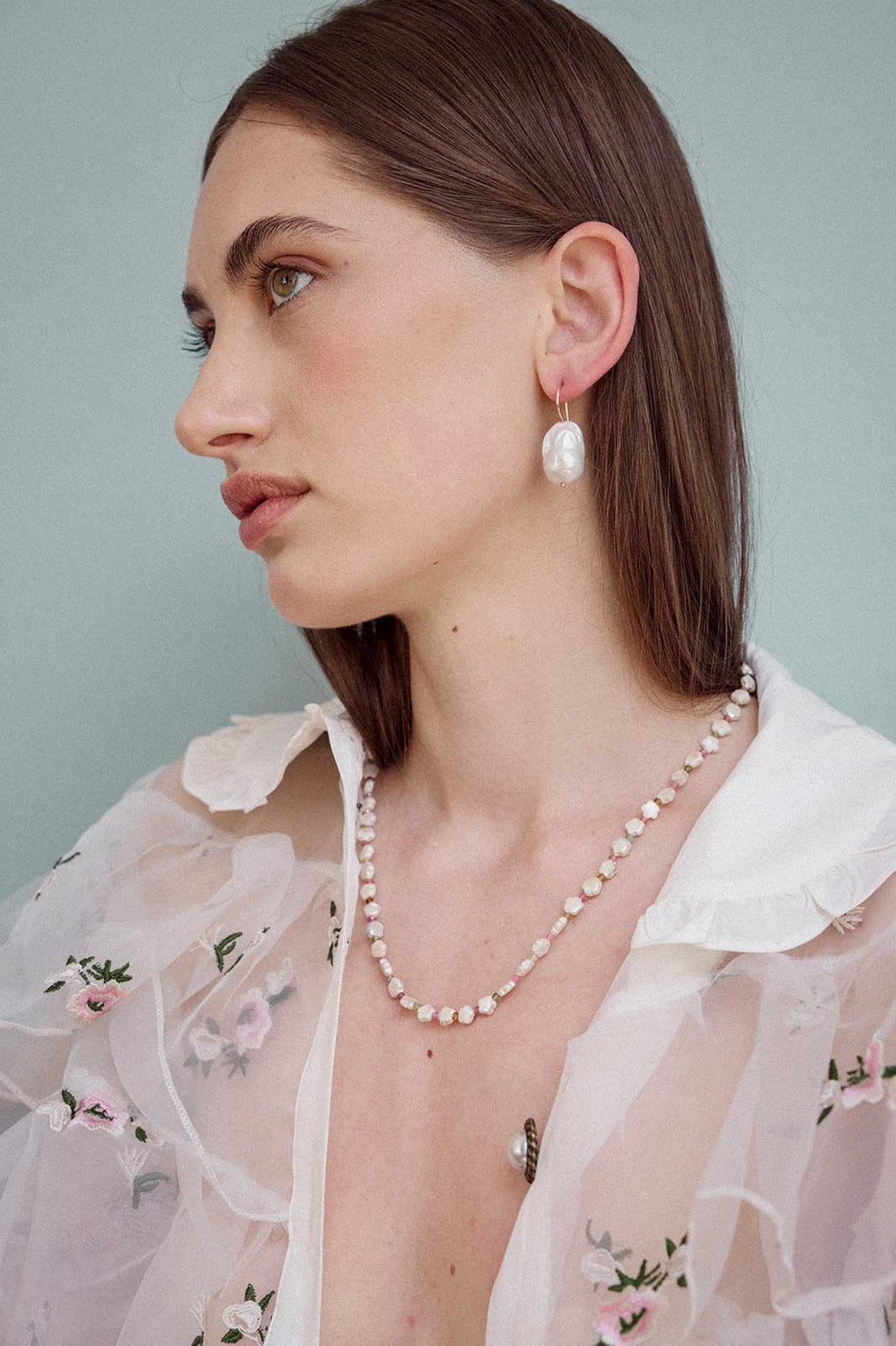 Star-Shaped Pearl Necklace with Tourmaline Beads