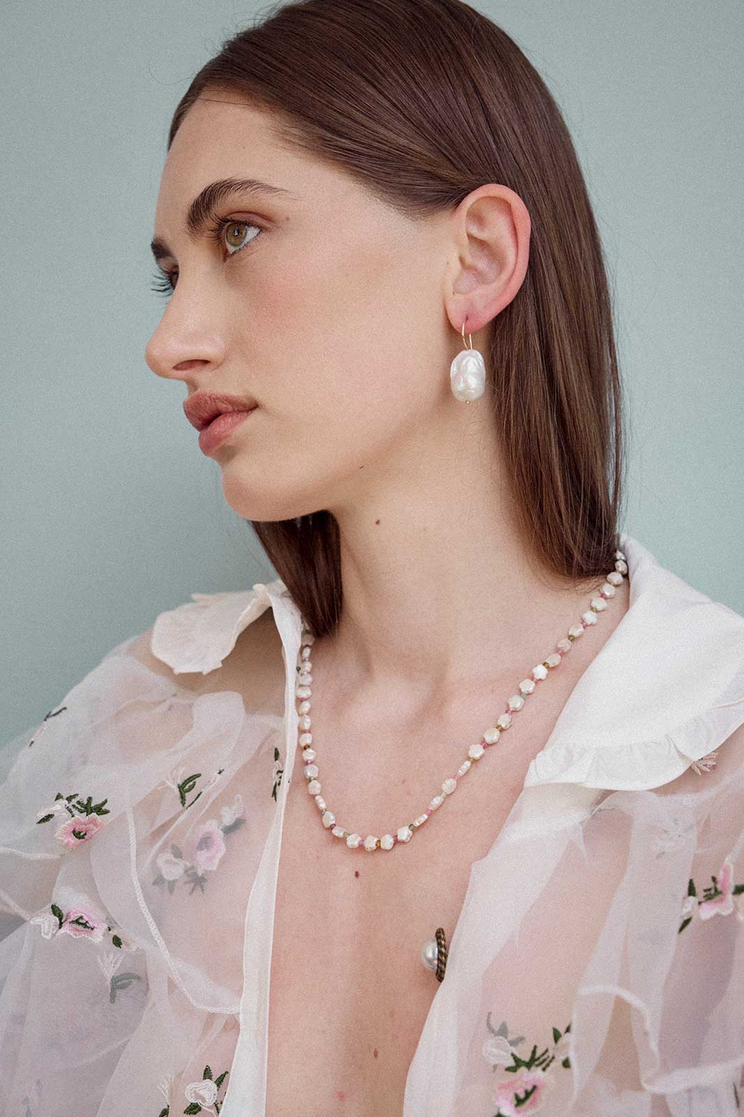 Star-Shaped Pearl Necklace with Tourmaline Beads