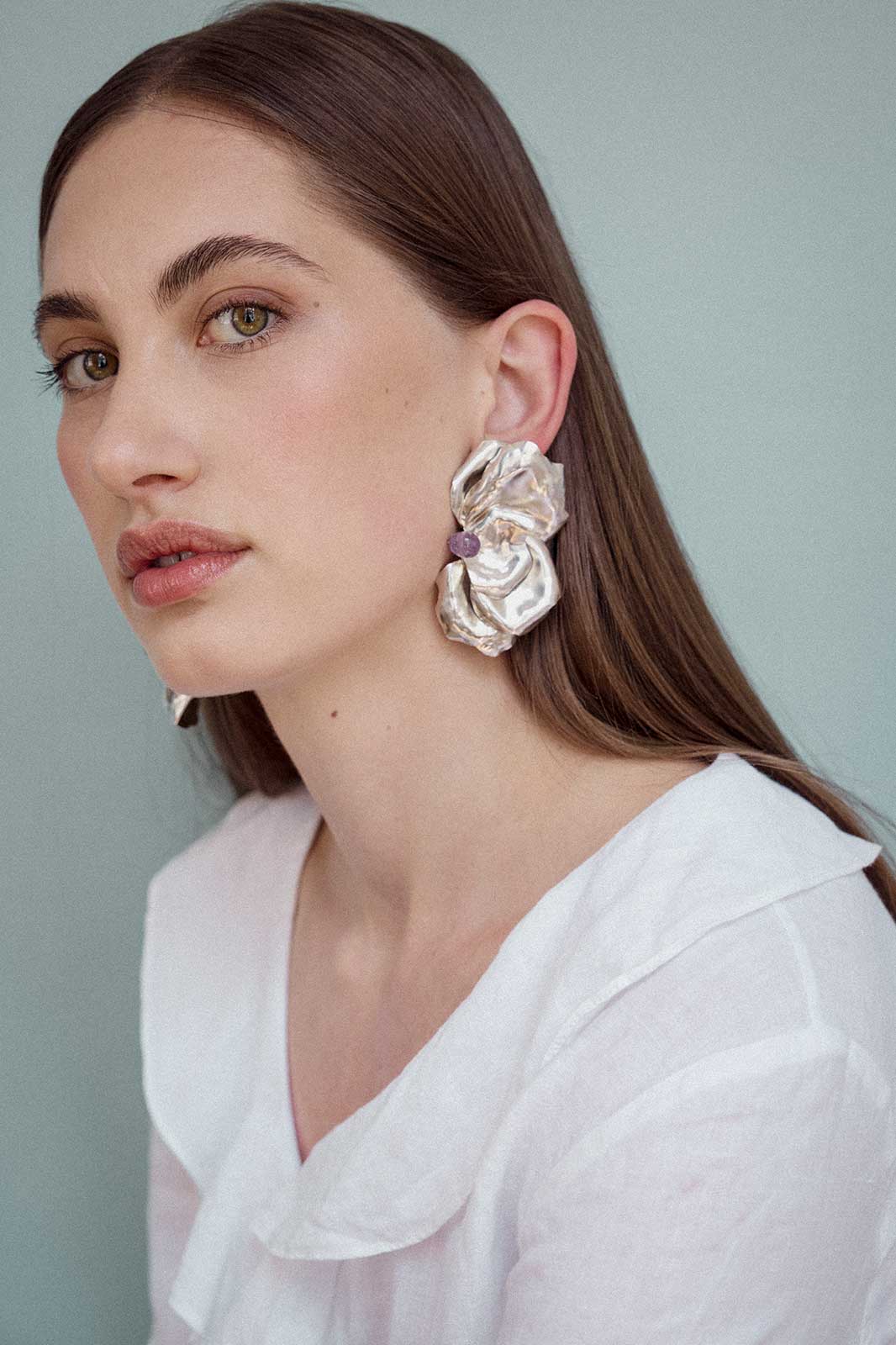 Rose Earrings with Amethyst in Silver