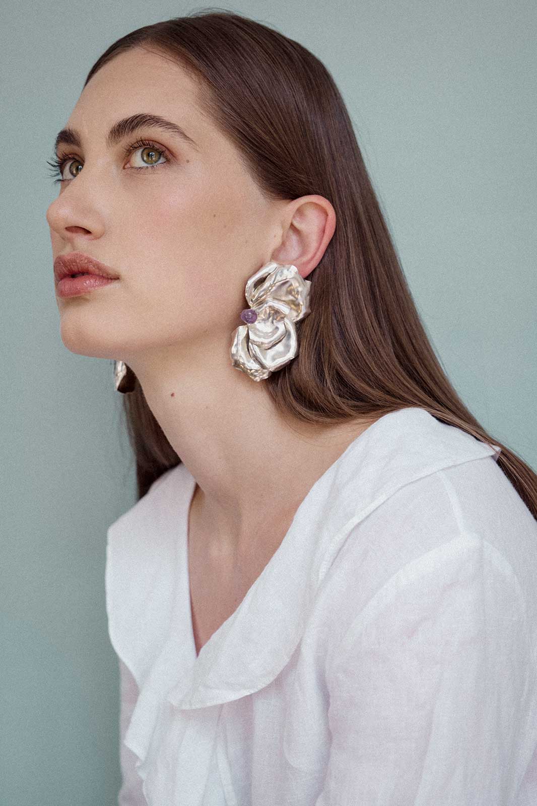 Rose Earrings with Amethyst in Silver