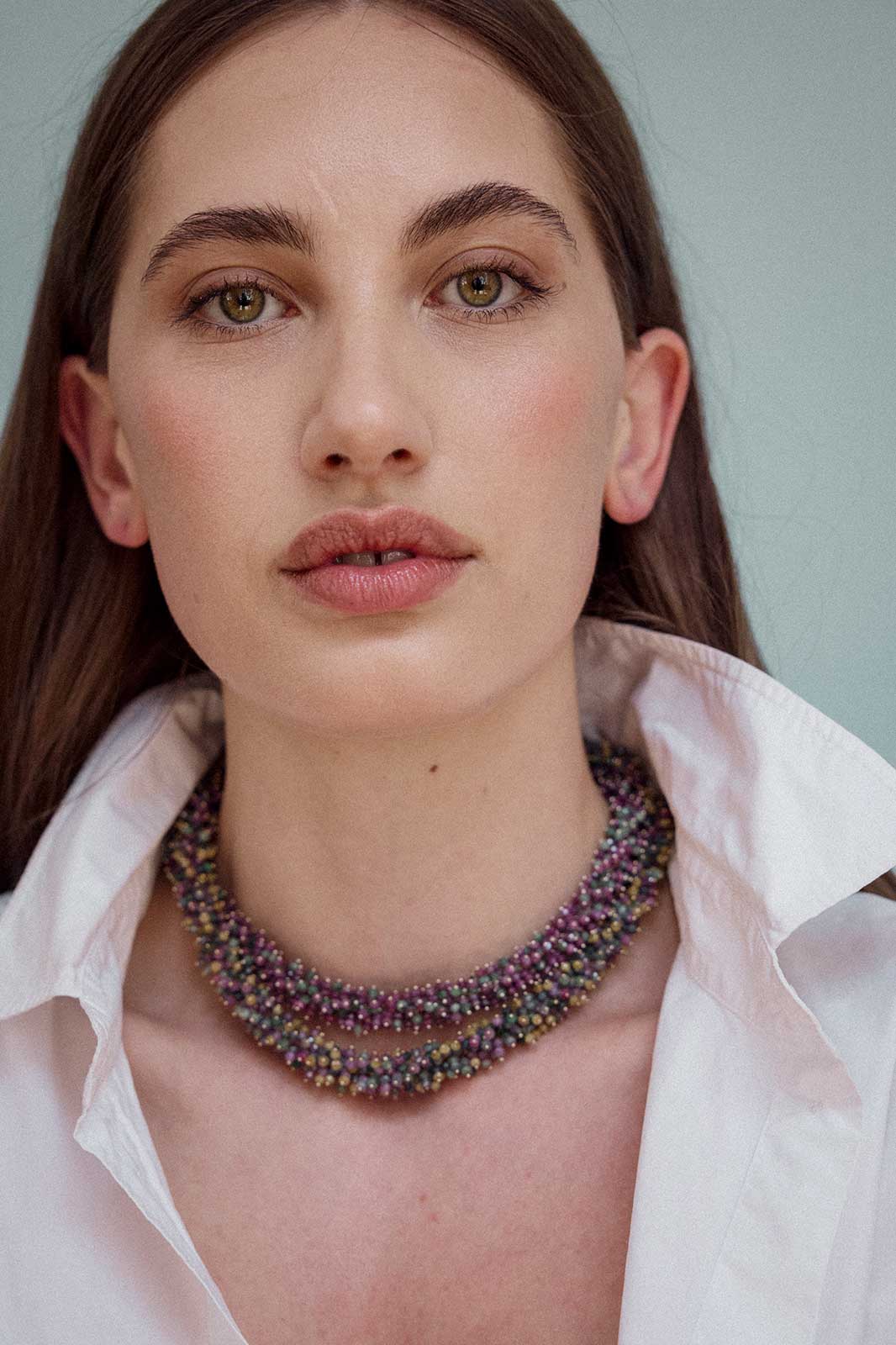 Sea Cucumber Necklace in Silver with Emeralds, Rubies & Sapphires