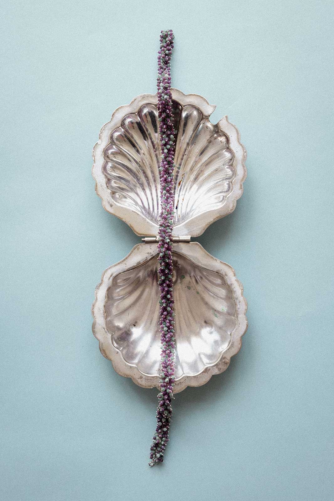 Sea Cucumber Necklace in Silver with Emeralds, Rubies & Sapphires