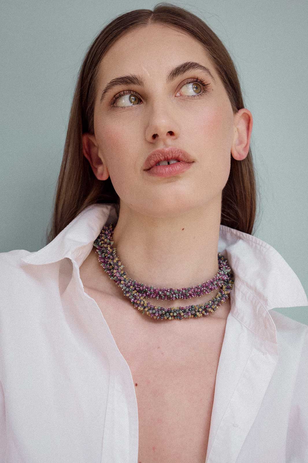 Sea Cucumber Necklace in Silver with Emeralds, Rubies & Sapphires