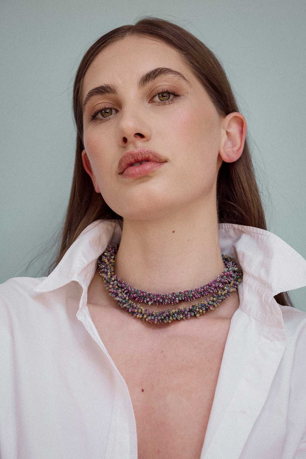 Sea Cucumber Necklace in Silver with Emeralds, Rubies & Sapphires
